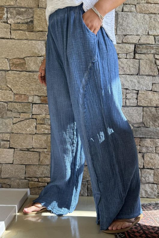Rustic Nature Bubble Cotton Split Kick Pant Washed Denim